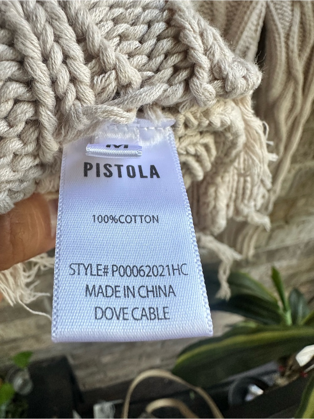 pistola Cream 100% Cotton Chunky Cable-Knit Distressed Hem Crew Sweater Medium - Picture 7 of 9
